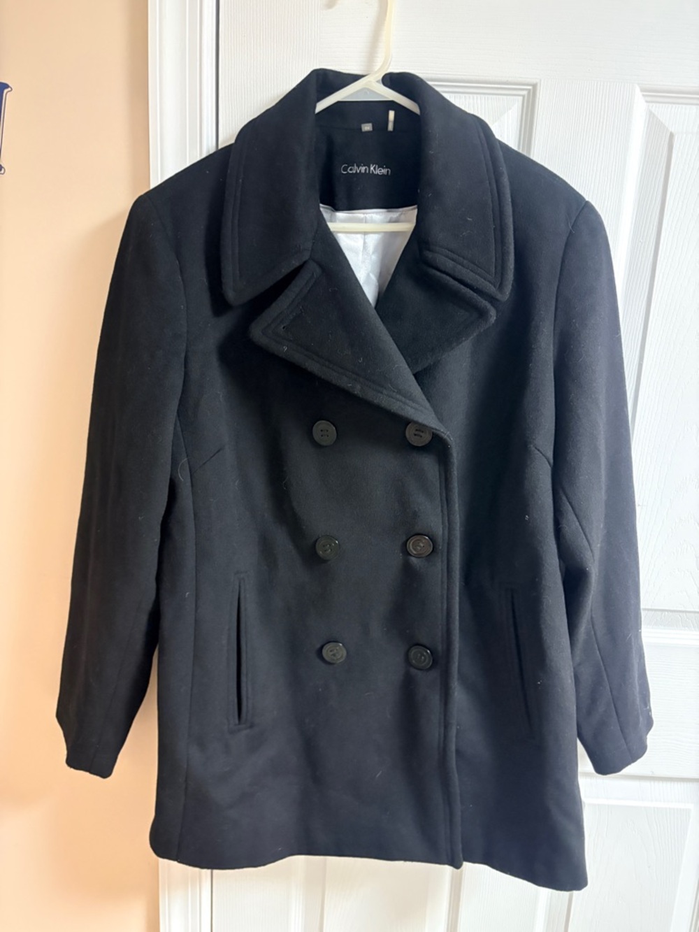 Calvin Klein Black Double-Breasted Wool Peacoat